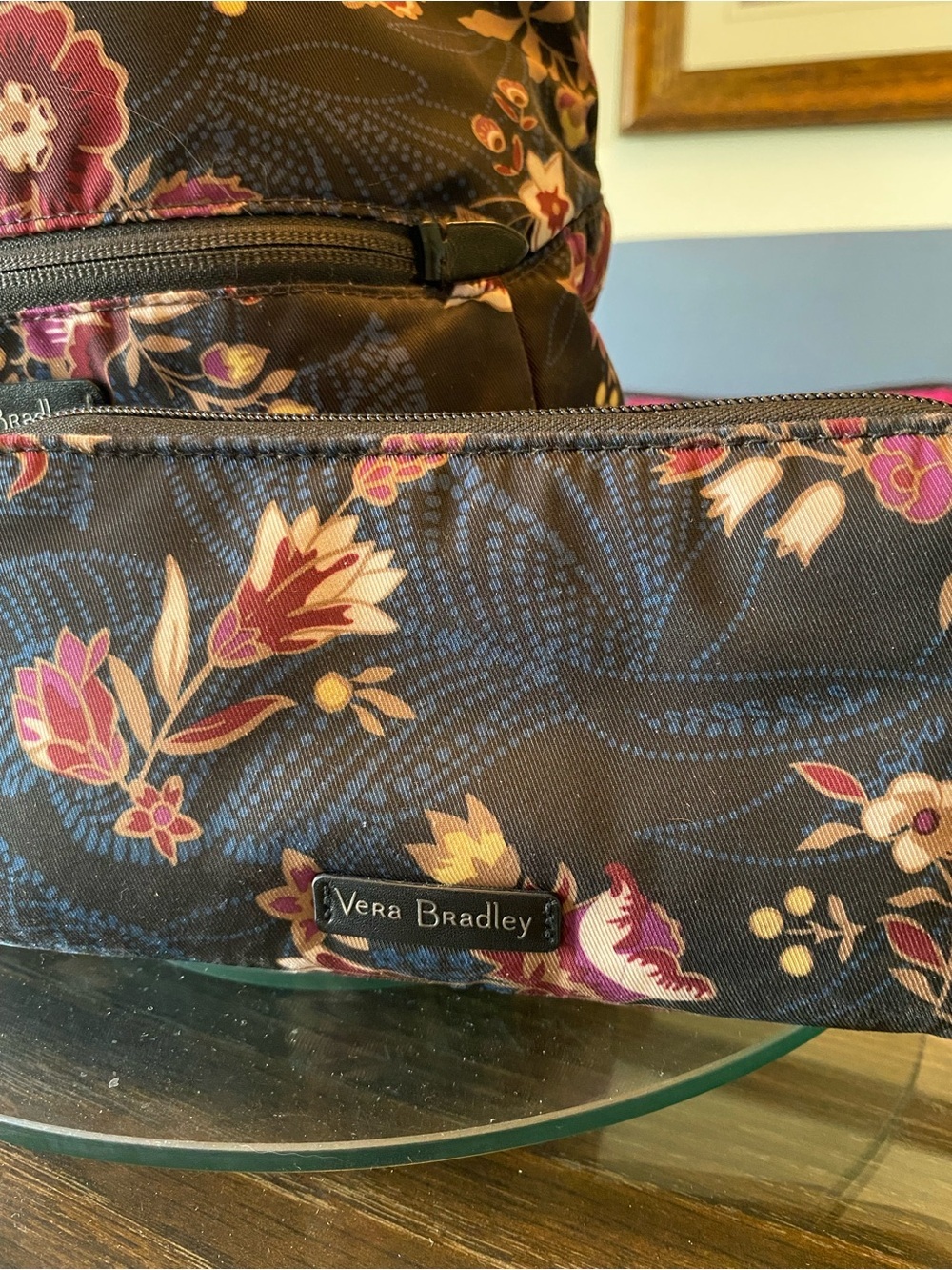 Vera Bradley Quilted Floral Backpack and Wallet in Brown with Pink Accents - Picture 3 of 8